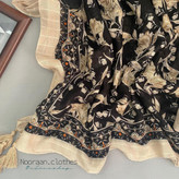 شال نخی گلدار کرم مشکی