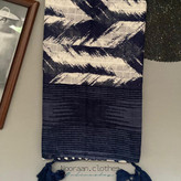 شال نخی تابستانه منگوله دار آبی سفید