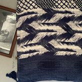 شال نخی تابستانه منگوله دار آبی سفید