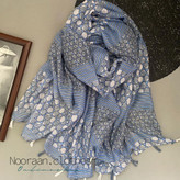 شال نخی طرحدار منگوله دار آبی