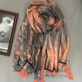 شال نخی منگوله دار صورتی طوسی