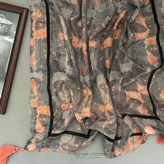 شال نخی منگوله دار صورتی طوسی