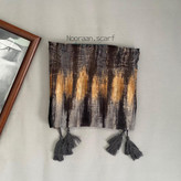 شال نخی طرحدار منگوله دار قهوه ای طوسی