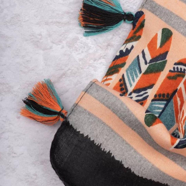 شال نخی پاییزه مشکی نارنجی