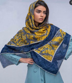 روسری کرپ نخ زرد آبی