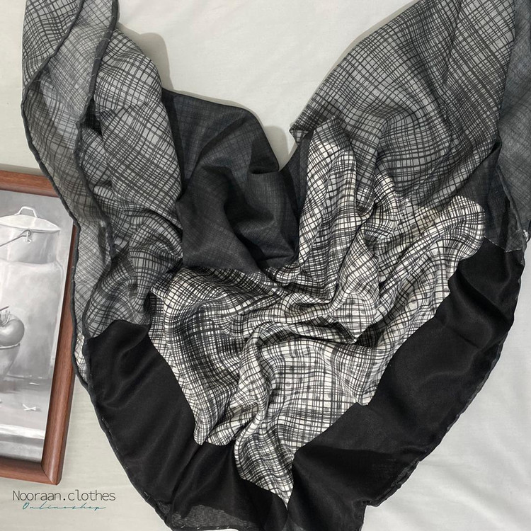 روسری نخی پاییزه مشکی طوسی 104504