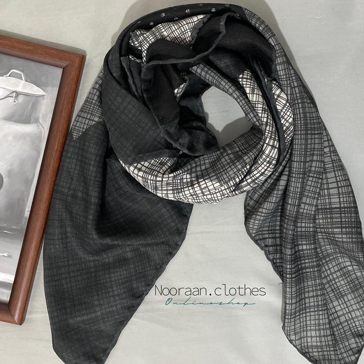 روسری نخی پاییزه مشکی طوسی 104504