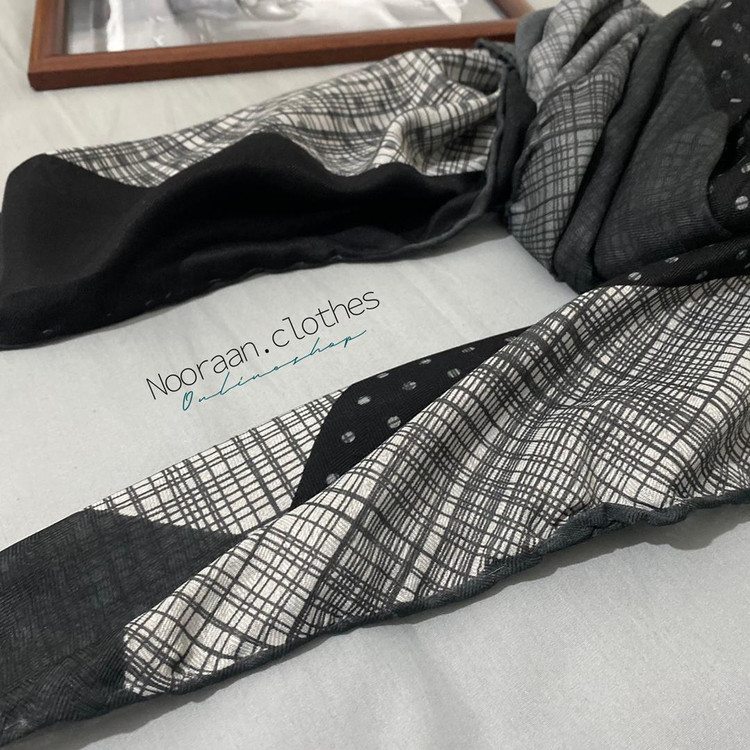 روسری نخی پاییزه مشکی طوسی 104504