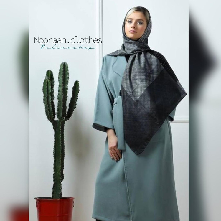 روسری نخی پاییزه مشکی طوسی 104504