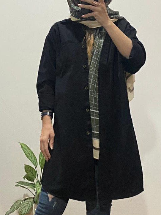 مانتو پاییزه کتان مشکی 105201