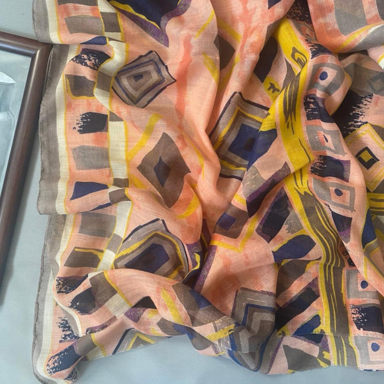 شال نخی تابستانه طرحدار گلبهی 104002