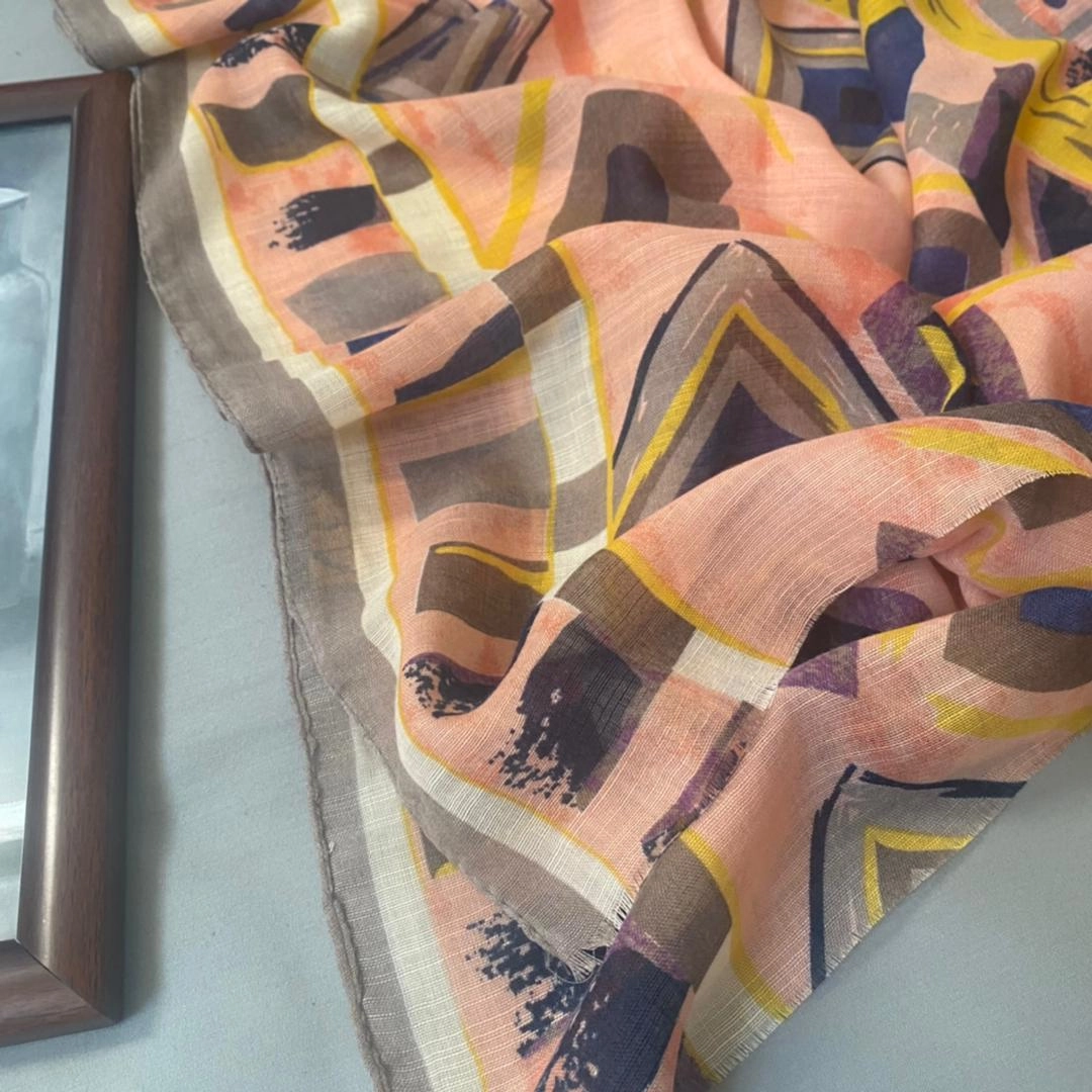 شال نخی تابستانه طرحدار گلبهی 104002