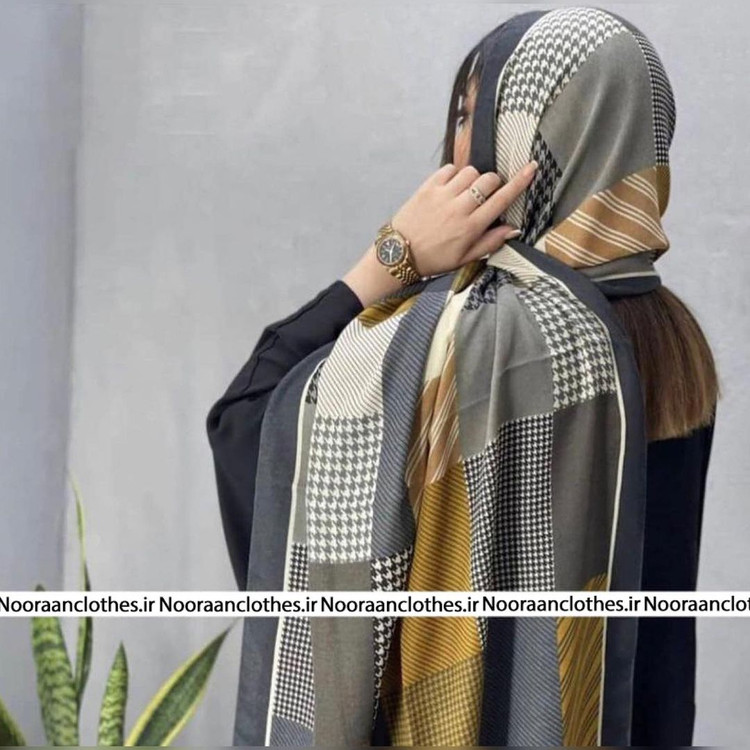 شال نخی پاییزه طرحدار کرم نارنجی 105301