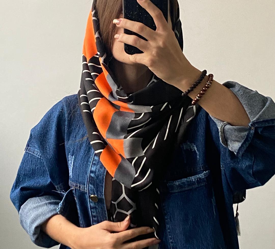 شال نخی پاییزه مشکی نارنجی 105801