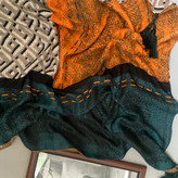 شال نخی پاییزه طرحدار سبزآبی نارنجی 105802