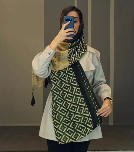 شال نخی پاییزه طرحدار خاکی سبز105804