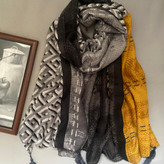 شال نخی پاییزه طرحدار زرد طوسی 105803