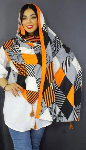 شال نخی پاییزه سفید نارنجی 105701