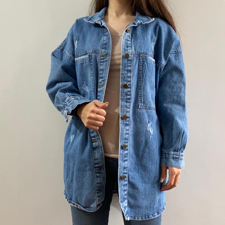 مانتو جین پاییزه آبی کمرنگ 105206