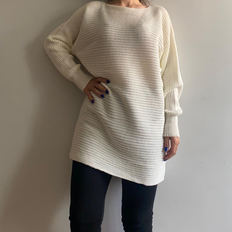 بافت زنانه پاییزه آستین کیمونو سفید 106201