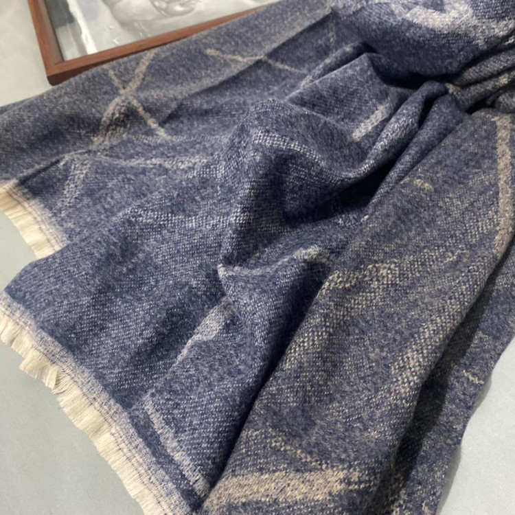 شال پاییزه موهر آبی تیره طرحدار 104806