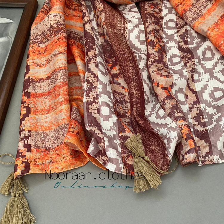 شال نخی منگوله دار نارنجی 106704