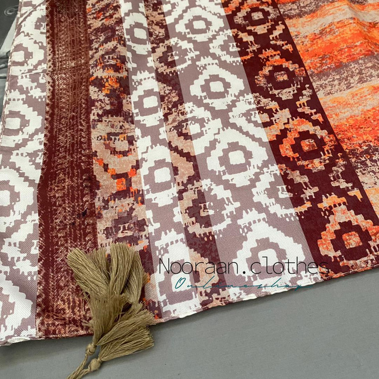 شال نخی منگوله دار نارنجی 106704