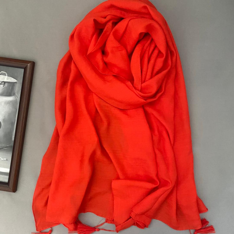 شال نخی بهاره نارنجی ساده اسلپ 107115