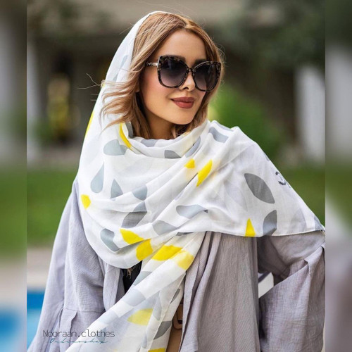 شال نخی بهاره سفید طرحدار 107301