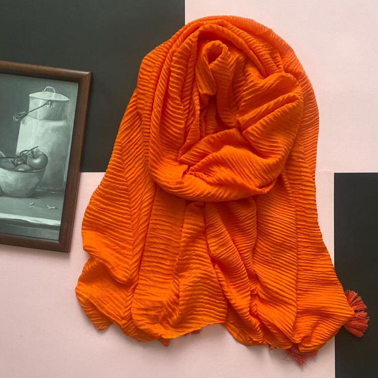 شال ساده پلیسه نخی نارنجی