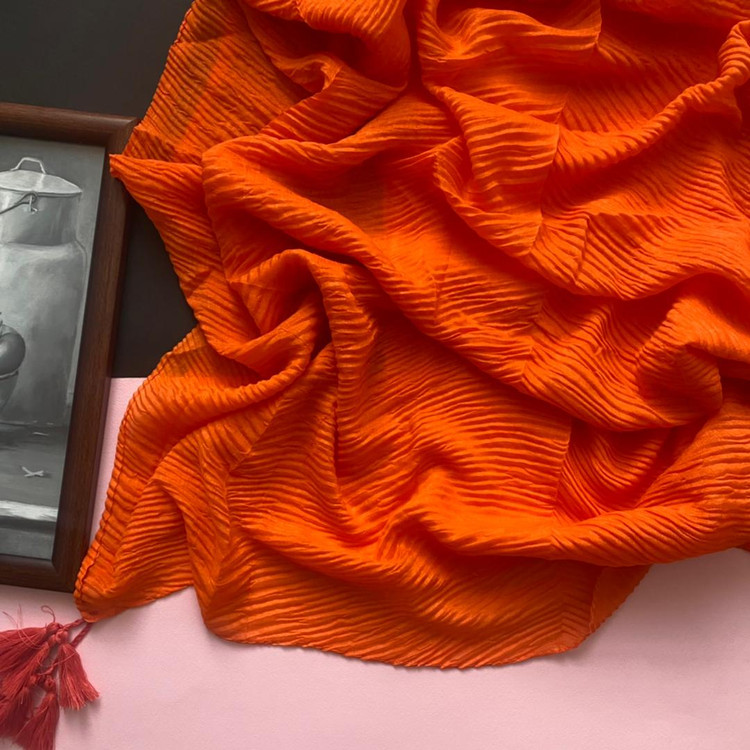 شال ساده پلیسه نخی نارنجی