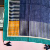 شال آبی با حاشیه سبز آبی - ژاکارد بهاره