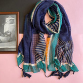 شال آبی با حاشیه سبز آبی - ژاکارد بهاره