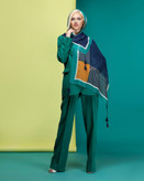 شال آبی با حاشیه سبز آبی - ژاکارد بهاره