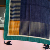 شال آبی با حاشیه سبز آبی - ژاکارد بهاره