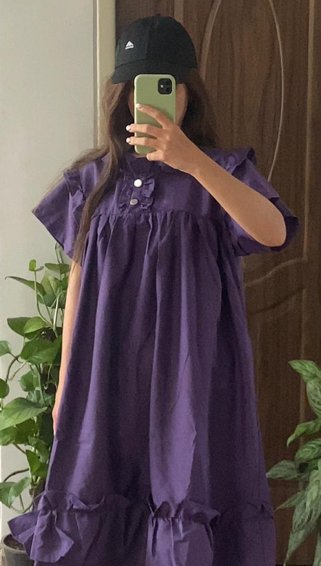 پیراهن بنفش - پوپلین دامن چین دار