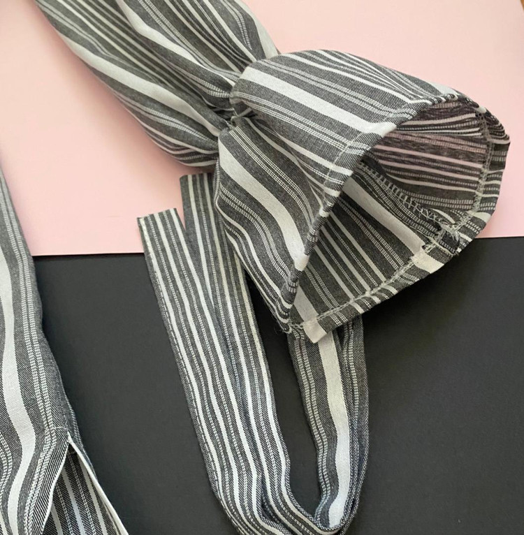 مانتو نخی دکمه دار - طوسی - راه راه