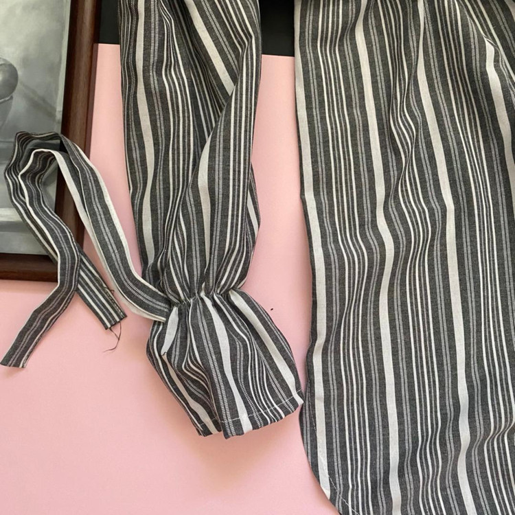 مانتو نخی دکمه دار - طوسی - راه راه