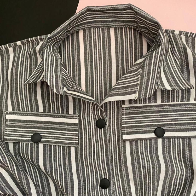 مانتو نخی دکمه دار - طوسی - راه راه