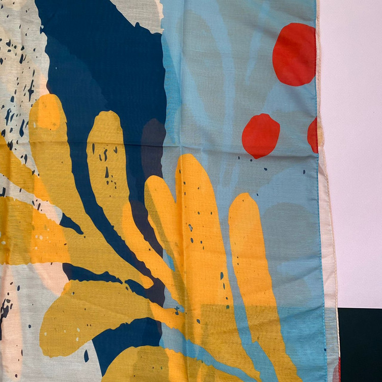 شال نخی طرحدار زرد و صورتی