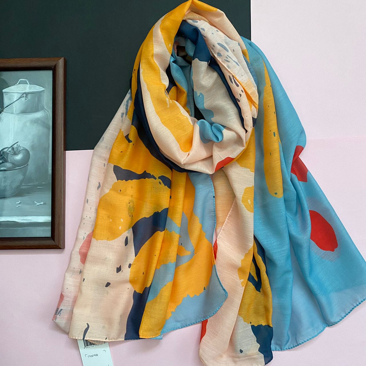 شال نخی طرحدار زرد و صورتی