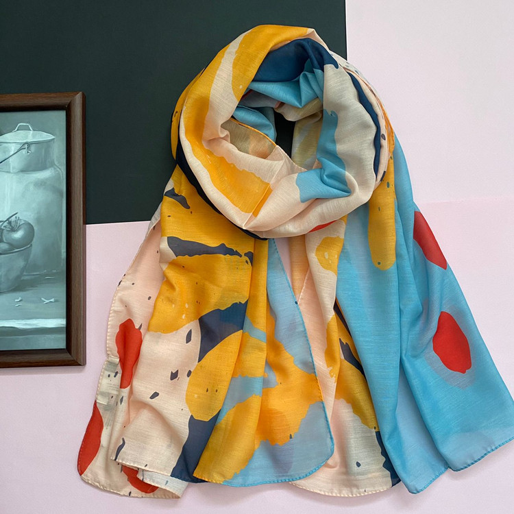 شال نخی طرحدار زرد و صورتی