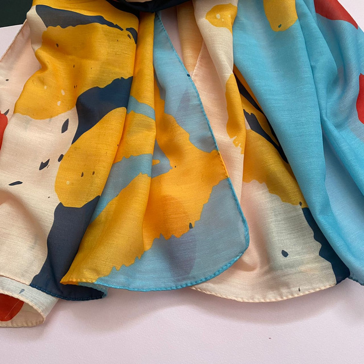 شال نخی طرحدار زرد و صورتی