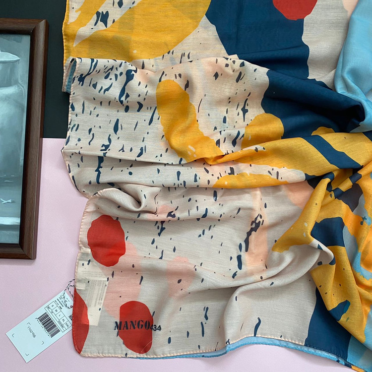 شال نخی طرحدار زرد و صورتی