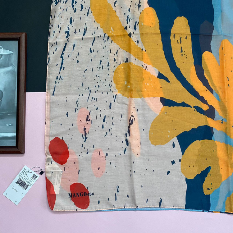 شال نخی طرحدار زرد و صورتی