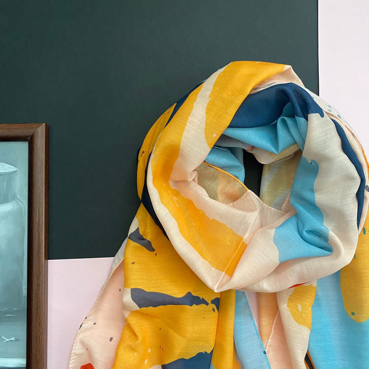 شال نخی طرحدار زرد و صورتی