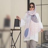 شال سفید کرم طرحدار نخی