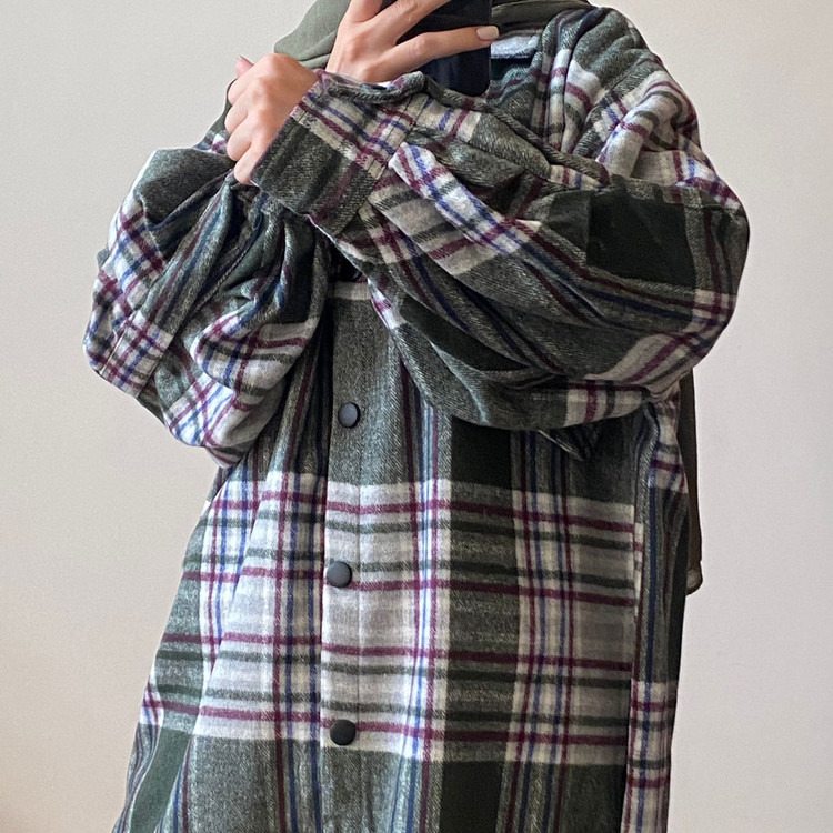 مانتو پشمی چهارخونه سبز