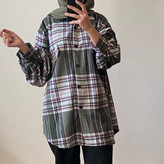 مانتو پشمی چهارخونه سبز