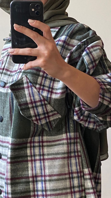 مانتو پشمی چهارخونه سبز